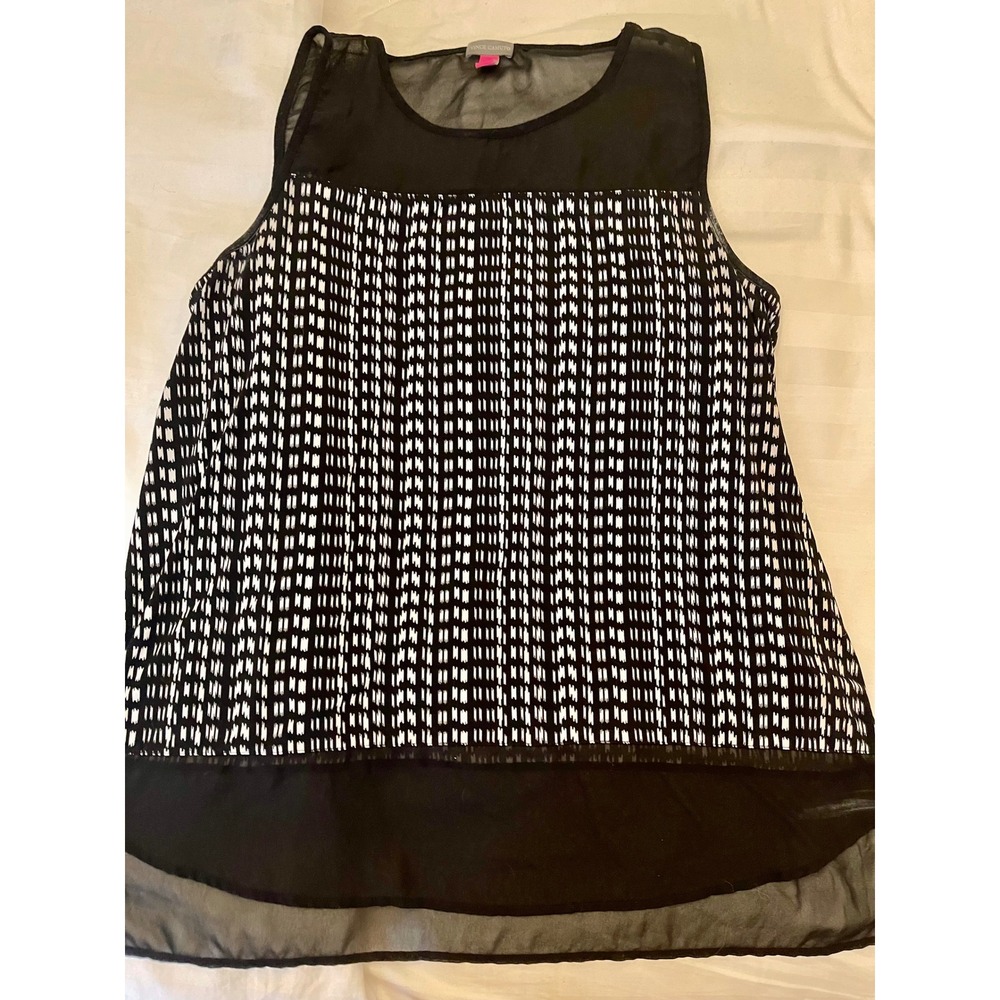 Women's Vince Camuto Black White Abstract Mesh Yoke & Hem Sleeveless Top XL EUC - Picture 4 of 7